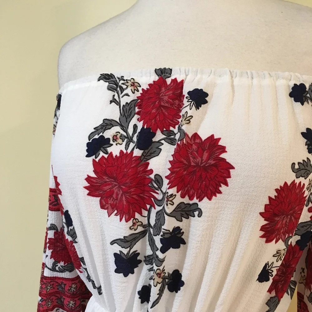 Off Shoulder Rose Floral Waisted Maxi Dress - Picture 3 of 3